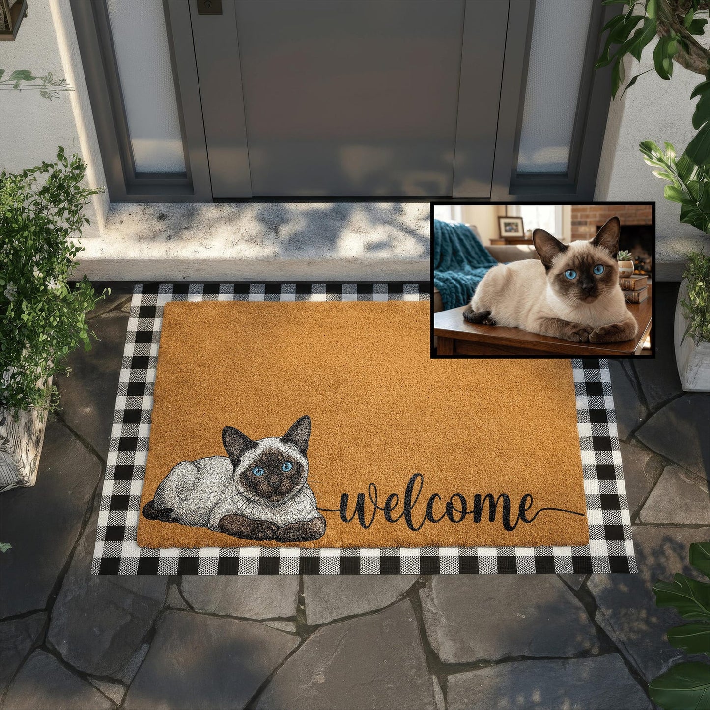 Personalized Pet Watercolor Portrait Doormat, Custom Dog Photo Welcome Mat