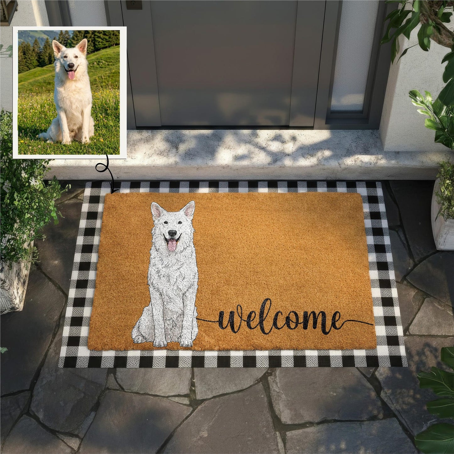 Personalized Pet Watercolor Portrait Doormat, Custom Dog Photo Welcome Mat