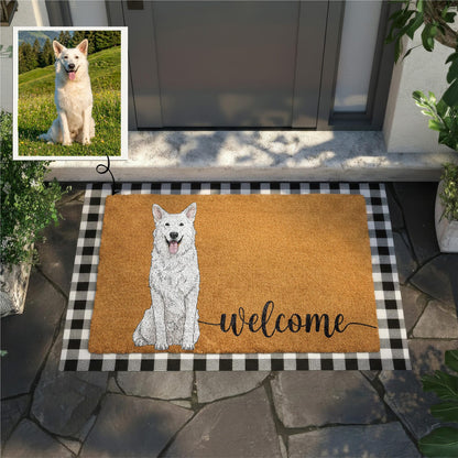 Personalized Pet Watercolor Portrait Doormat, Custom Dog Photo Welcome Mat