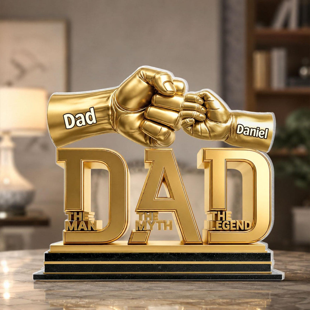 Personalized 2D Flat Dad Holds Kids' Hands Infinity Acrylic Plaque