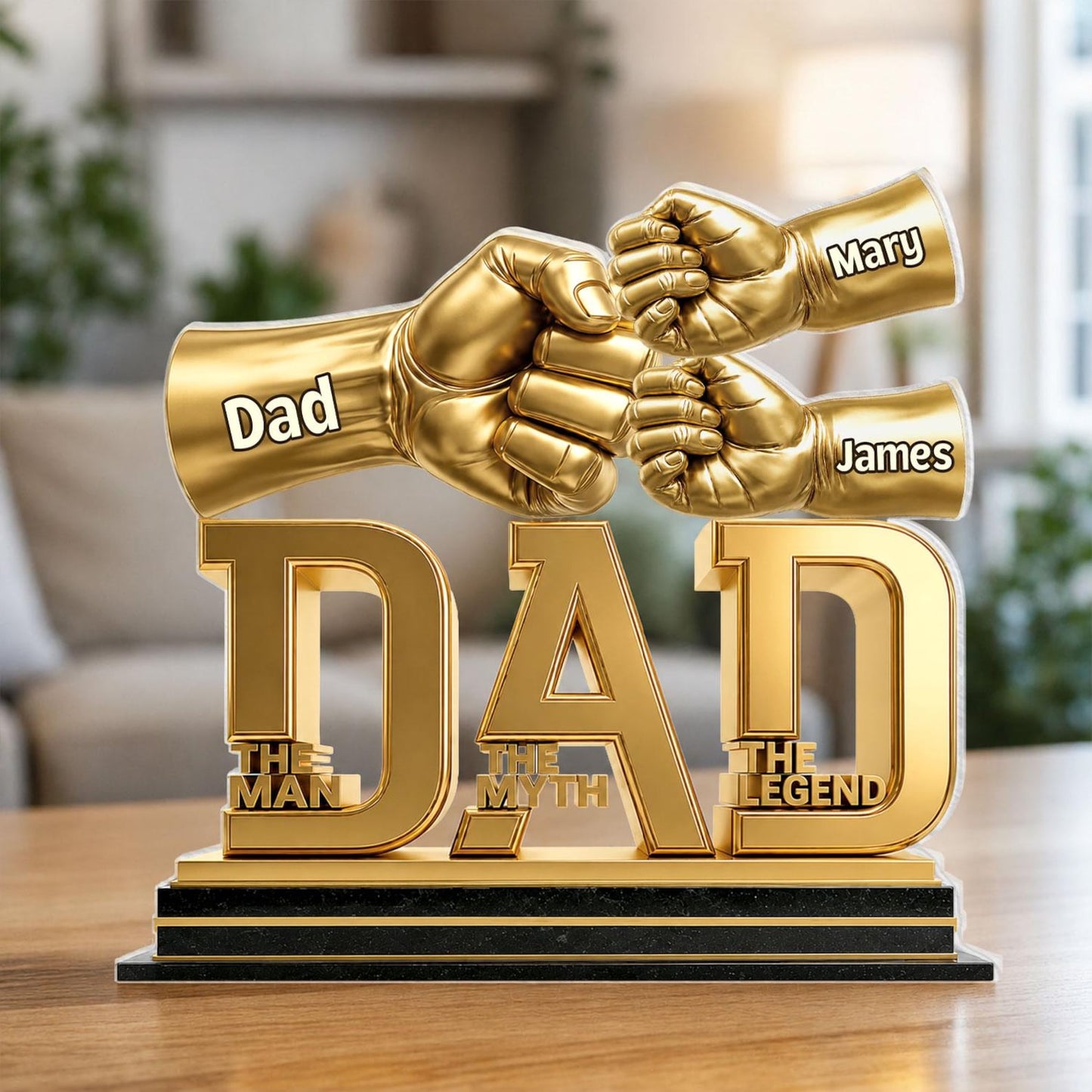 Personalized 2D Flat Dad Holds Kids' Hands Infinity Acrylic Plaque