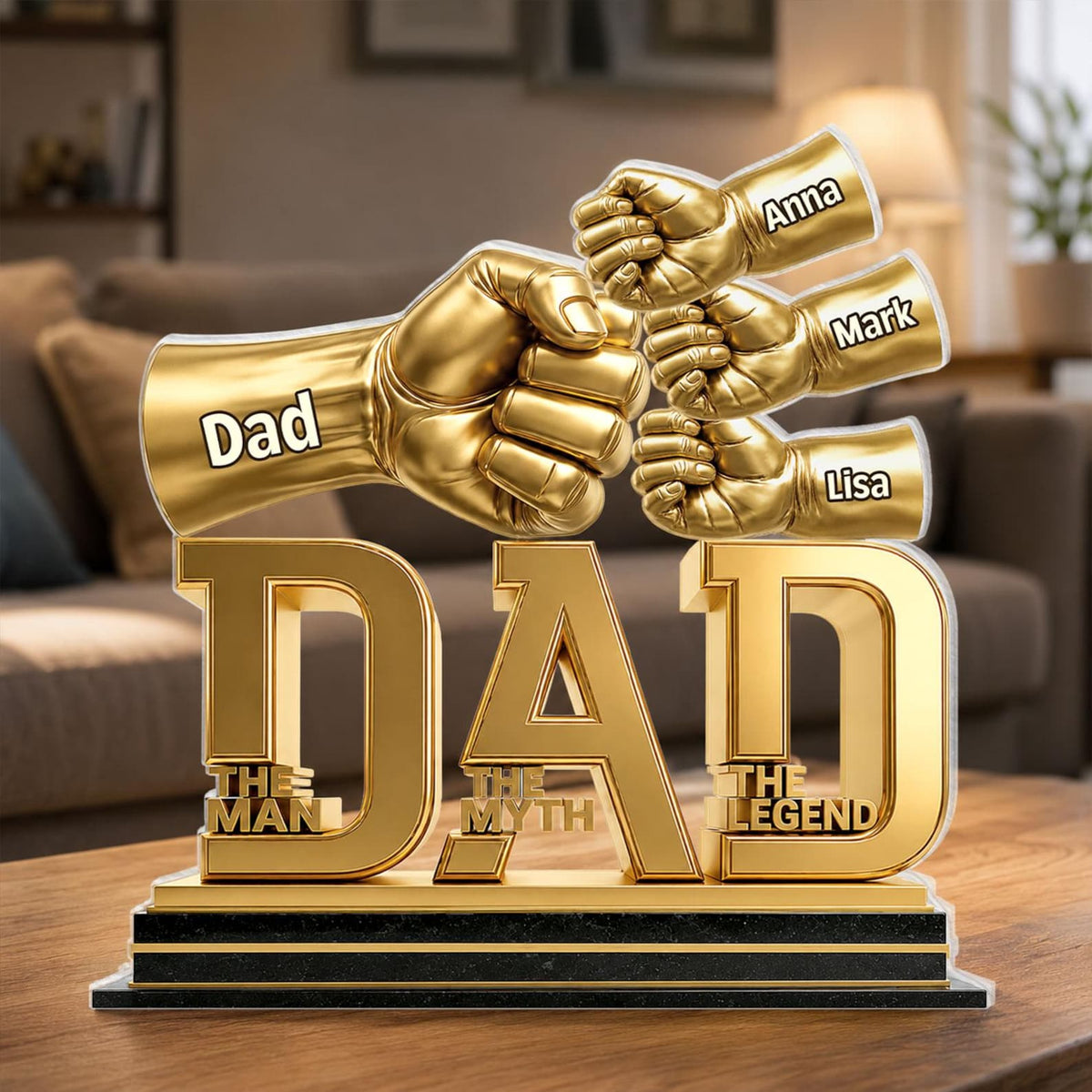 Personalized 2D Flat Dad Holds Kids' Hands Infinity Acrylic Plaque