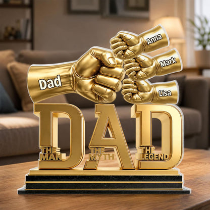 Personalized 2D Flat Dad Holds Kids' Hands Infinity Acrylic Plaque