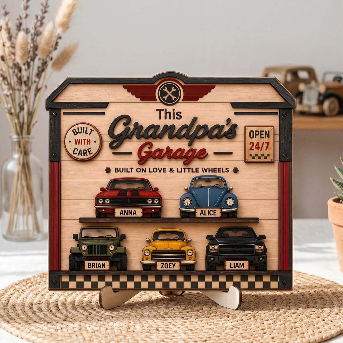 Personalized Grandpa's Garage Wood Sign, Custom Kids Name Car Decor