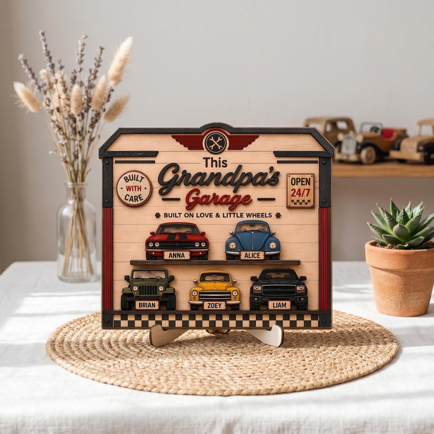 Personalized Grandpa's Garage Wood Sign, Custom Kids Name Car Decor