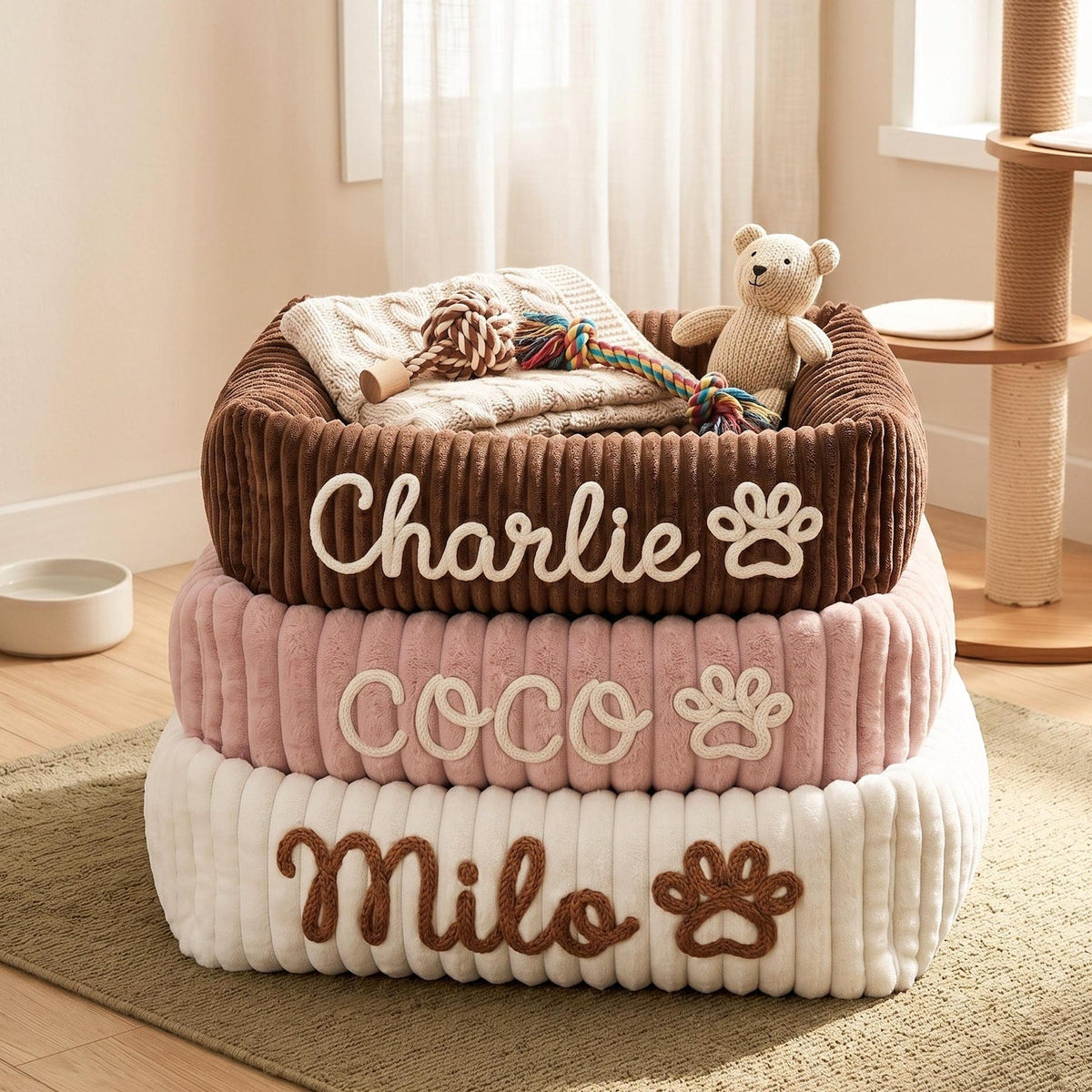 Personalized Pet Bed, Custom Chenille Name Dog Bed, Soft Dog Bed with Name