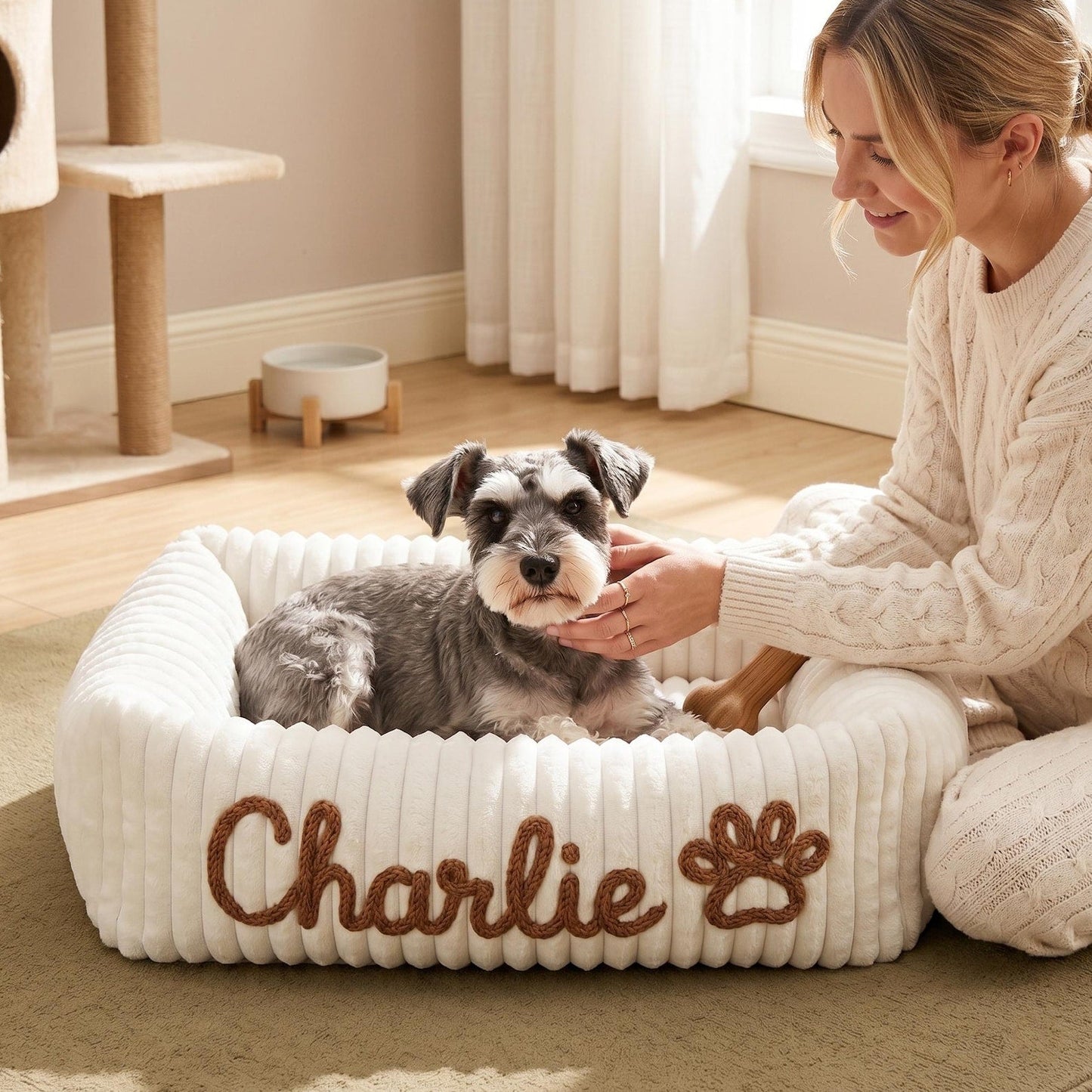 Personalized Pet Bed, Custom Chenille Name Dog Bed, Soft Dog Bed with Name