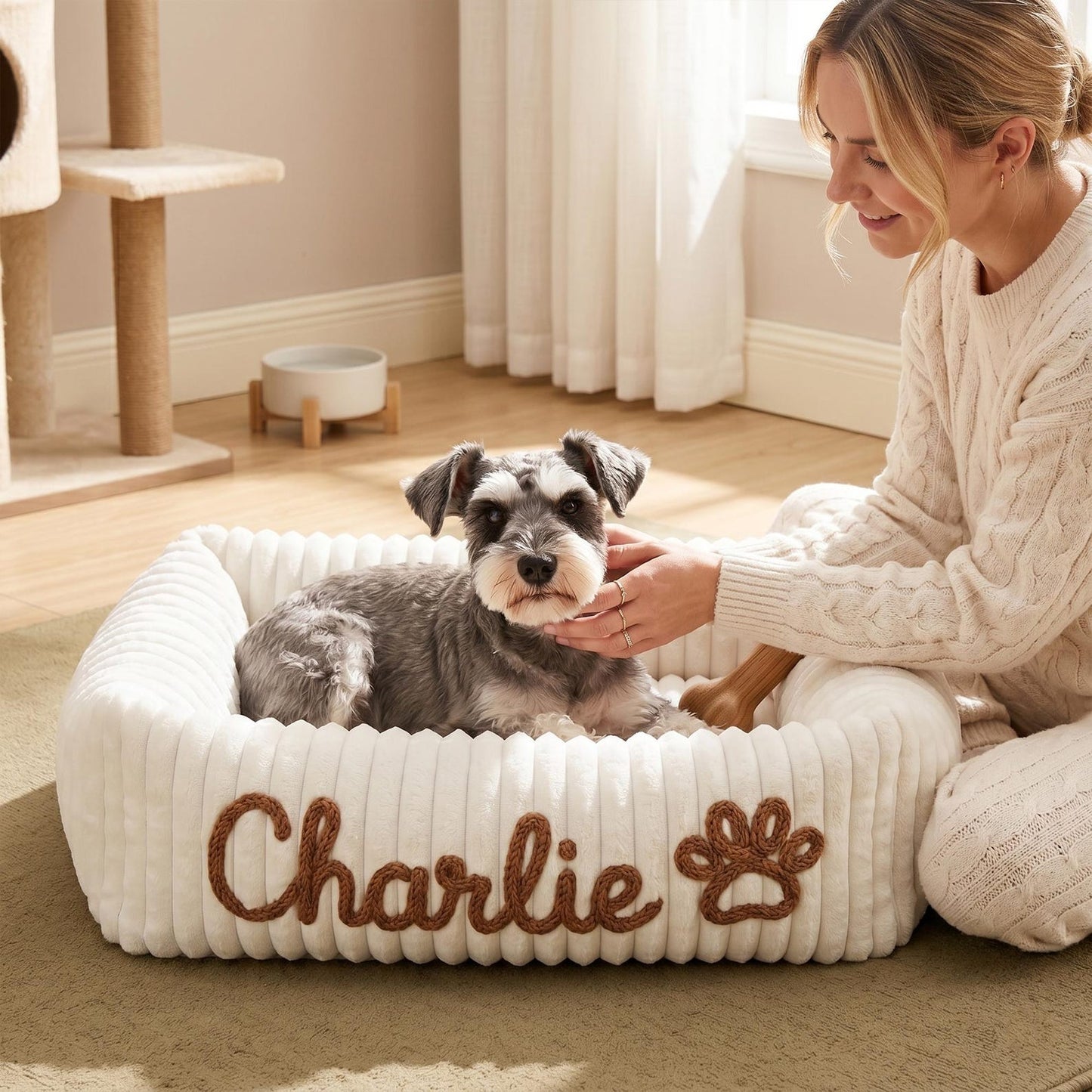 Personalized Pet Bed, Custom Chenille Name Dog Bed, Soft Dog Bed with Name