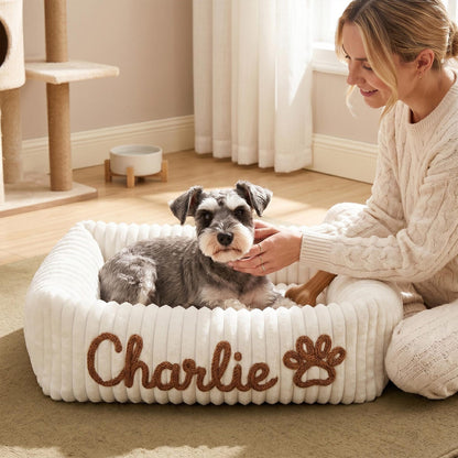 Personalized Pet Bed, Custom Chenille Name Dog Bed, Soft Dog Bed with Name