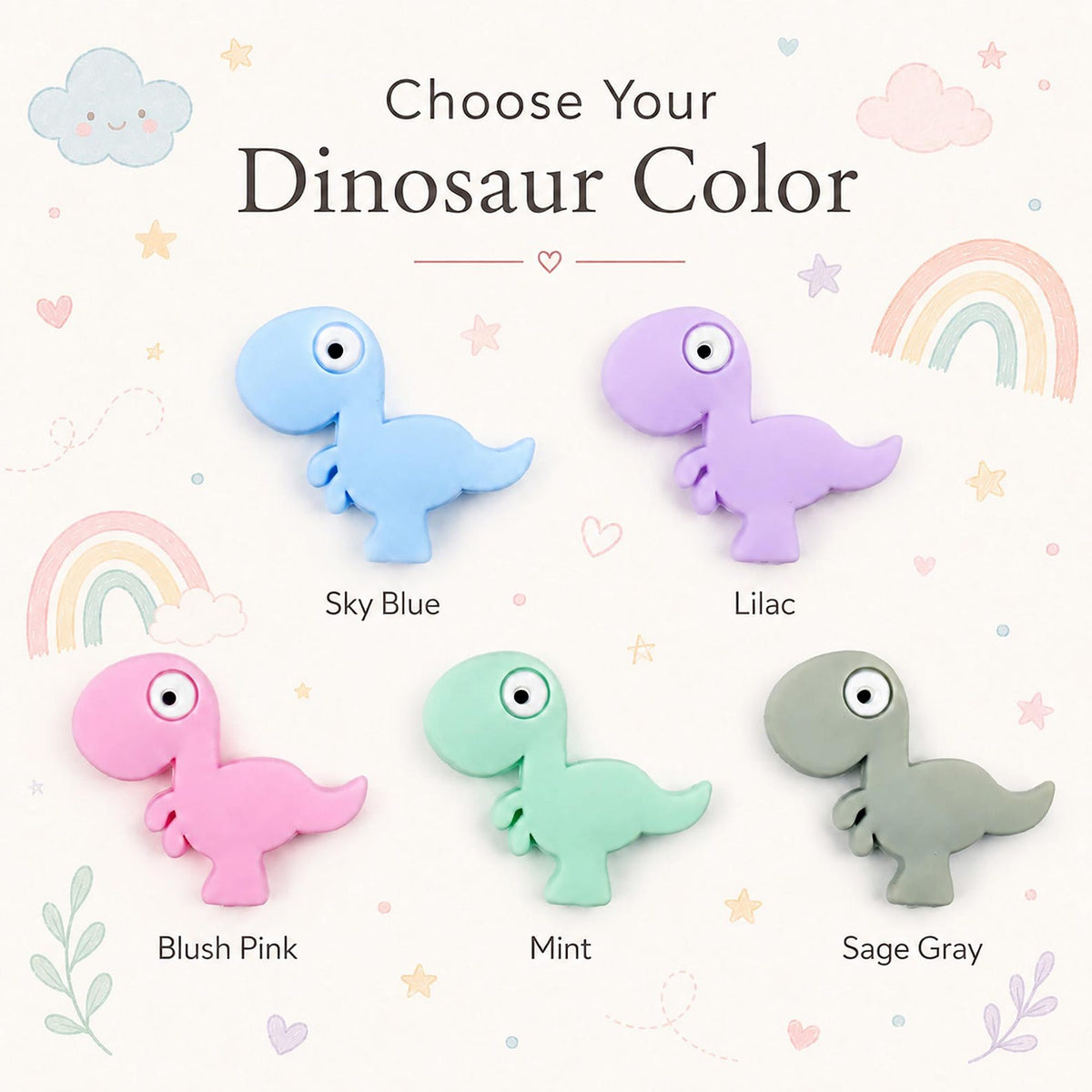 Personalized Dinosaur Pacifier Clip, Custom Name Silicone