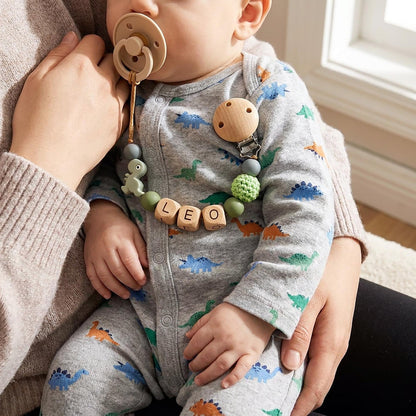 Personalized Dinosaur Pacifier Clip, Custom Name Silicone