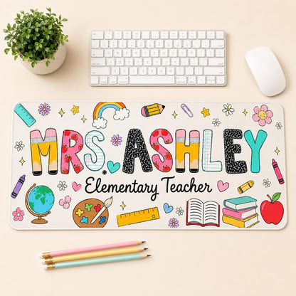 Personalized Teacher Desk Mat, Custom Name Teacher Mouse Pad, Teacher Appreciation Gift