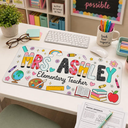 Personalized Teacher Desk Mat, Custom Name Teacher Mouse Pad, Teacher Appreciation Gift