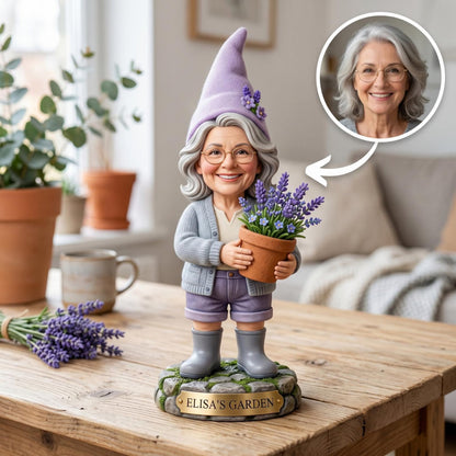 Personalized Grandma Garden Gnome 2D FLAT Wooden Block, Custom Photo and Name Flower Pot
