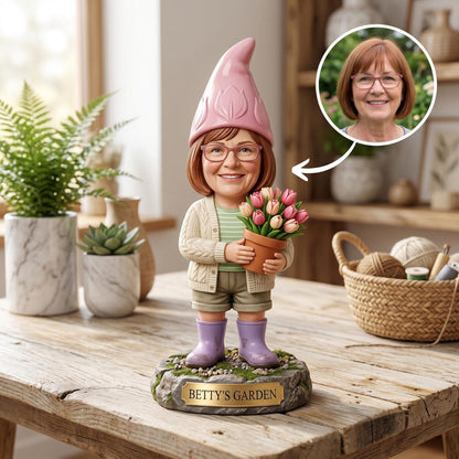 Personalized Grandma Garden Gnome 2D FLAT Wooden Block, Custom Photo and Name Flower Pot
