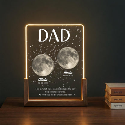 Moon Phase Dad Gift – Personalized Acrylic Plaque Light, Custom Night Sky Gift for Dad