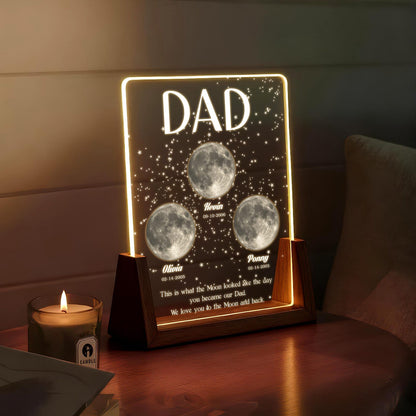 Moon Phase Dad Gift – Personalized Acrylic Plaque Light, Custom Night Sky Gift for Dad