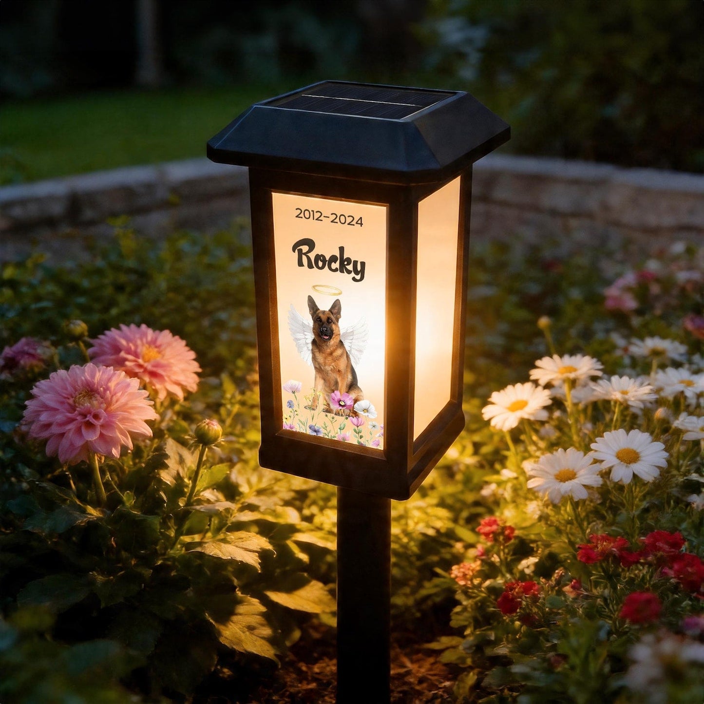 Custom Pet Photo Flower Rainbow Angel Wing Solar Garden Light with Name