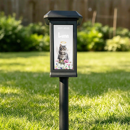 Custom Pet Photo Flower Rainbow Angel Wing Solar Garden Light with Name