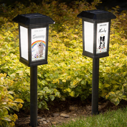 Custom Pet Photo Flower Rainbow Angel Wing Solar Garden Light with Name