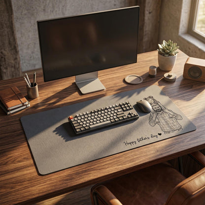 Personalized Leather Desk Mat from Photo, Custom Line Art Mouse Pad for Dad