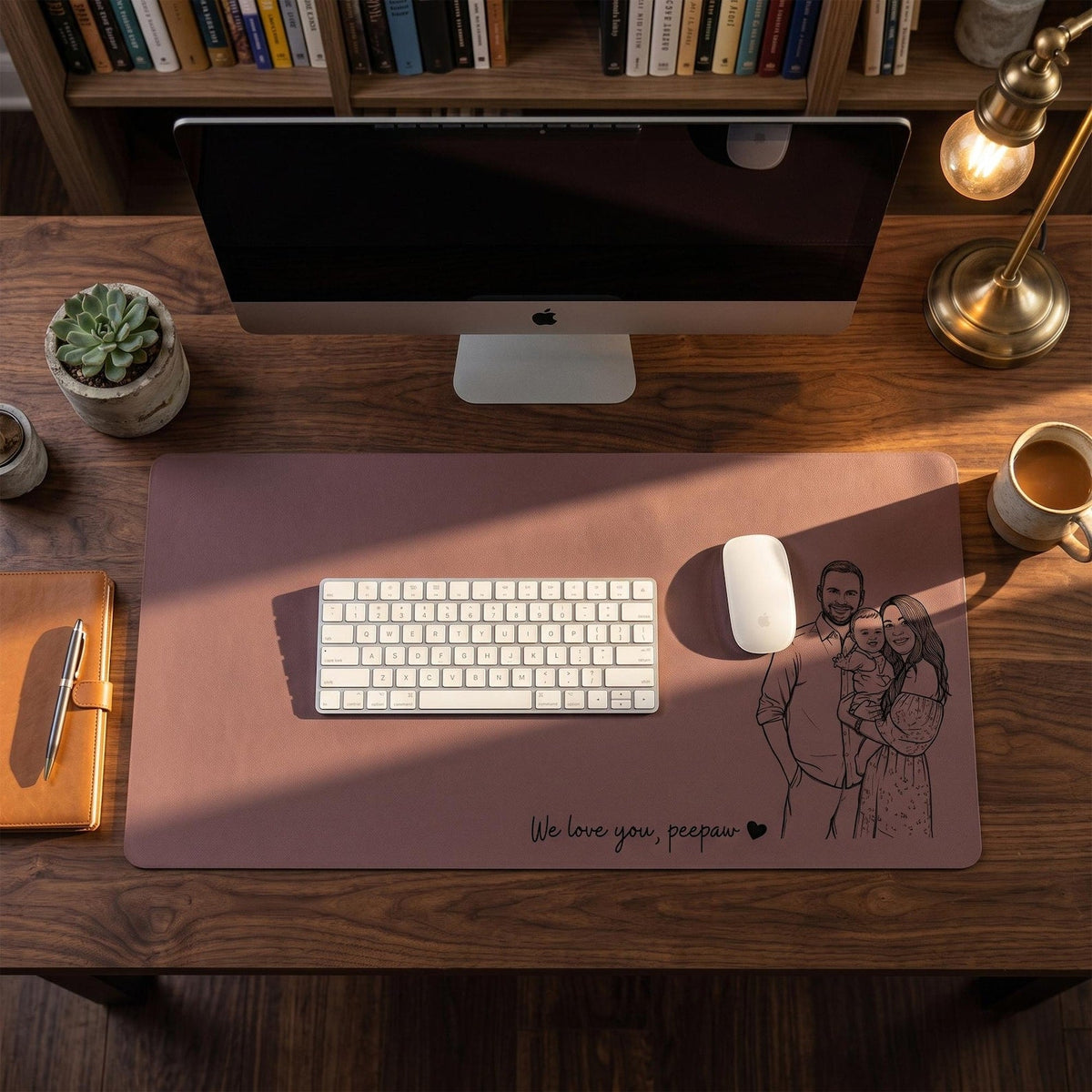 Personalized Leather Desk Mat from Photo, Custom Line Art Mouse Pad for Dad