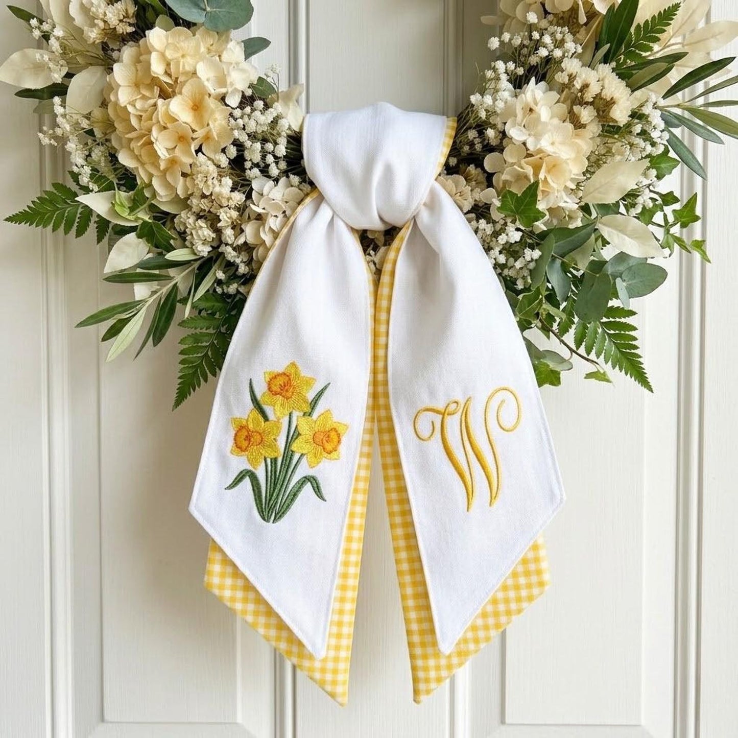 Custom Daffodil Wreath Sash, Monogrammed Door Sash