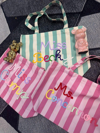 Personalized Teacher Chenille Tote Bag, Custom Teacher Bag