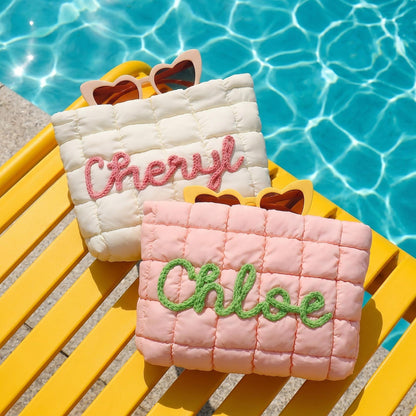 Personalized Quilted Nylon Makeup Bag,Custom Quilted Zipper Pouch