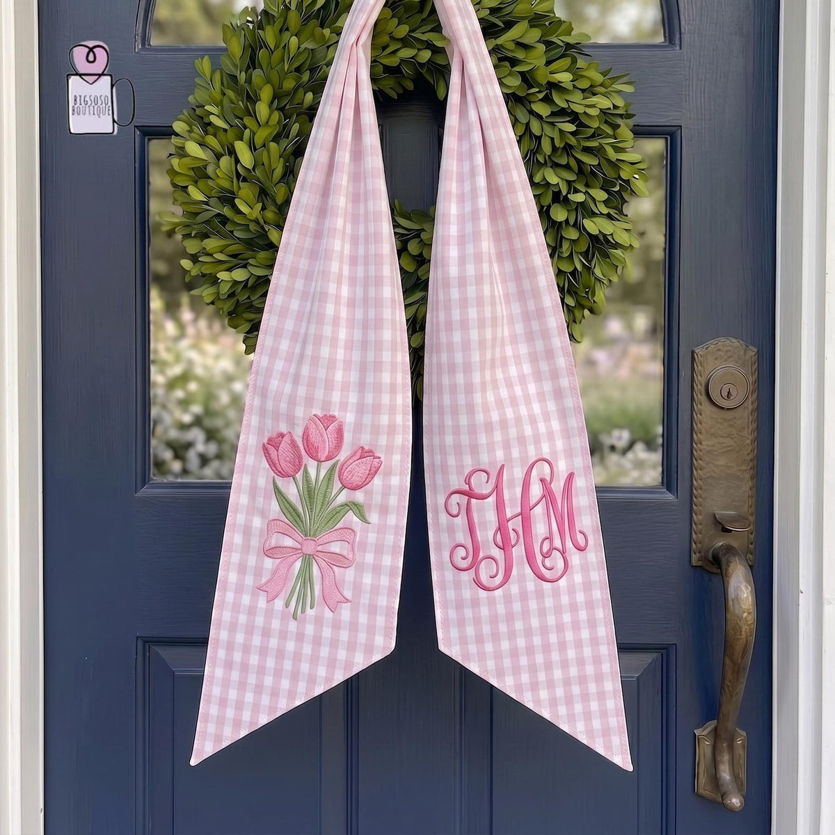Personalized Tulip Wreath Sash, Custom Monogram Letter Sash