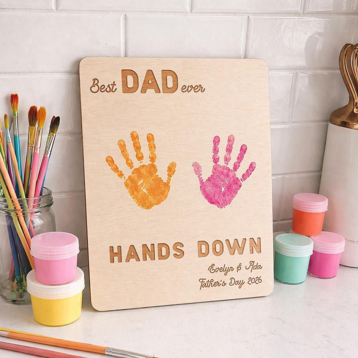 Personalized Fathers Day handprint Art Project Best Dad Best Grandpa with Paint