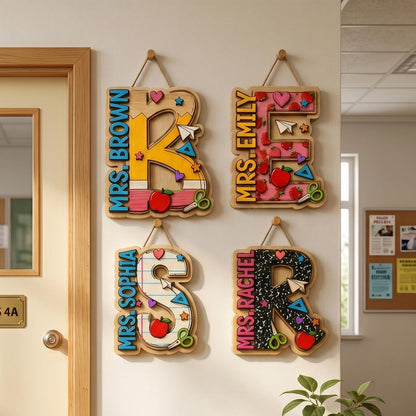 Personalized Alphabet Teacher Door Hanger, Back To School Teacher Gift
