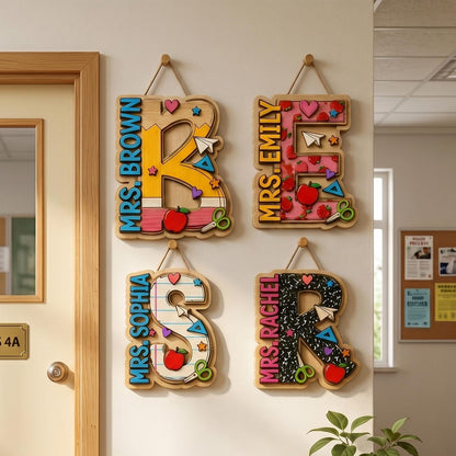 Personalized Alphabet Teacher Door Hanger, Back To School Teacher Gift