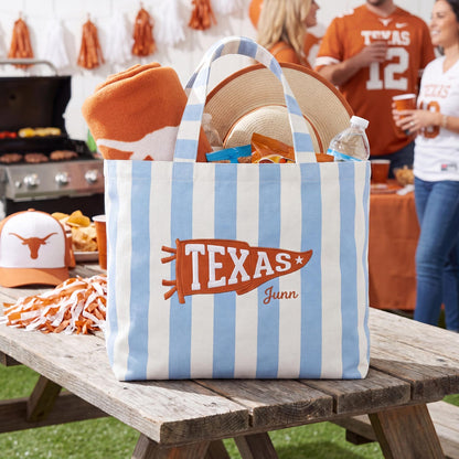 Personalized College Pennant Tote Bag with Name, School Spirit Striped Canvas Tote