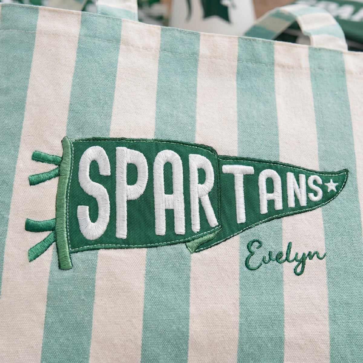Personalized College Pennant Tote Bag with Name, School Spirit Striped Canvas Tote