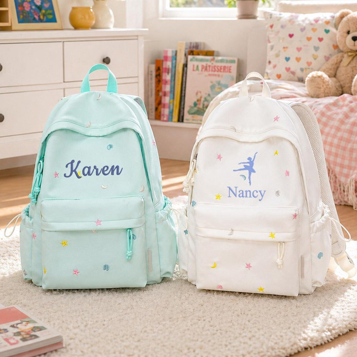 Personalized Embroidered Kids Backpack, Personalized Name Double Shoulder Bag