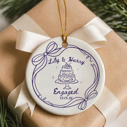 2 Sided Ceramic Ornament, Custom Engagement Gift, Personalized Engagement Gift for Engaged Couples