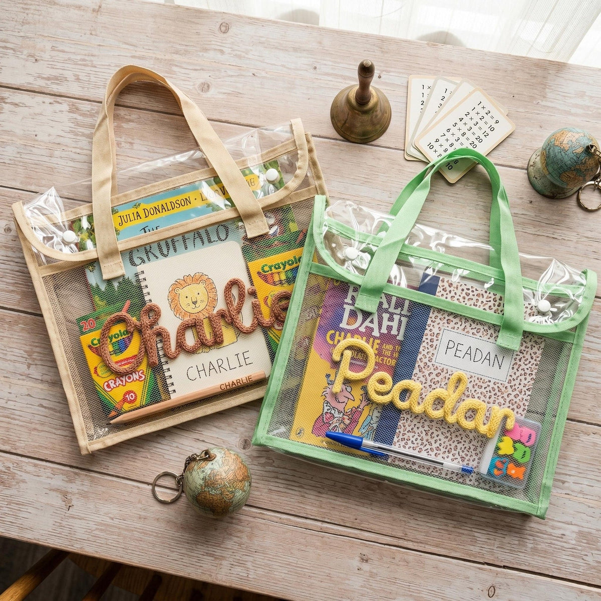 Personalised A4 Clear Handle Folder, Waterproof School Book Bag, Transparent Library Bag for Kids