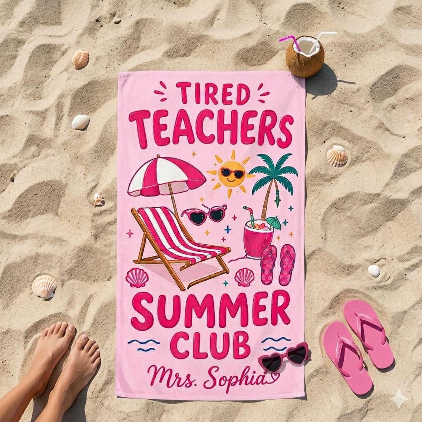 Personalized Teacher Beach Towel, Custom Name Summer Club Towel, End of Year Teacher Gift