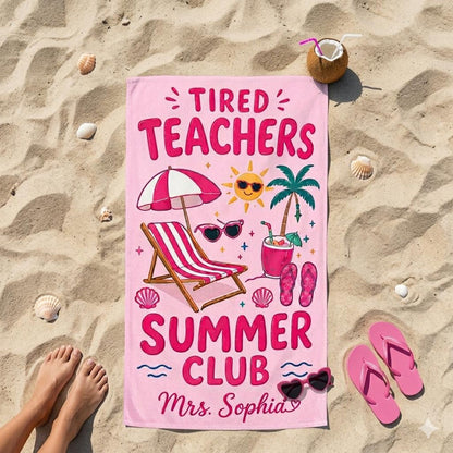 Personalized Teacher Beach Towel, Custom Name Summer Club Towel, End of Year Teacher Gift