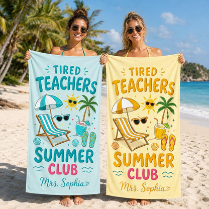 Personalized Teacher Beach Towel, Custom Name Summer Club Towel, End of Year Teacher Gift