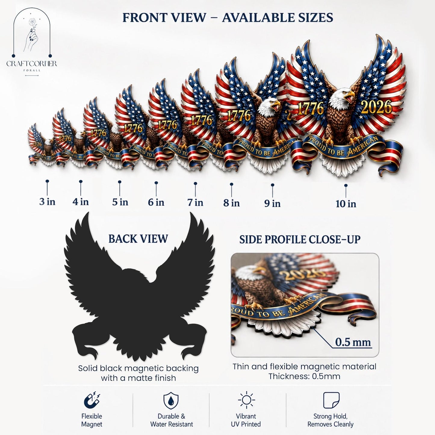 Patriotic Eagle Magnet, American Eagle Fridge Magnet, 1776 2026 Magnet