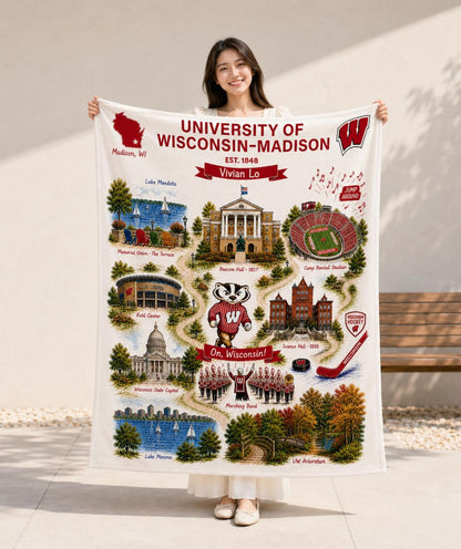 Custom College Blanket, Personalized University Dorm Thro
