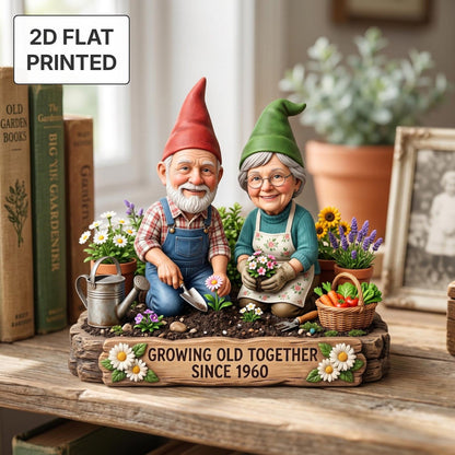 Personalized Grandparents Garden Gnome 2D FLAT Wooden Block, Custom Photo Plaque
