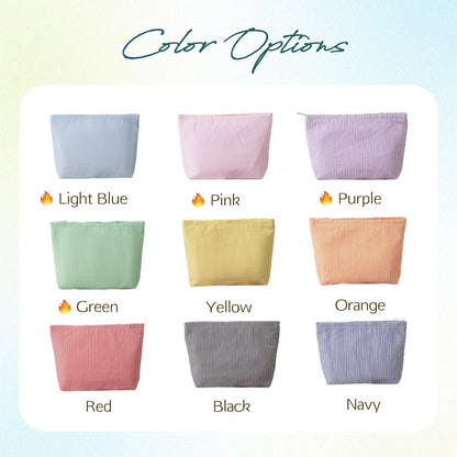 Custom Seersucker Makeup Bag Vacation Travel Pouch Personalized Chenille Name Toiletry Bag