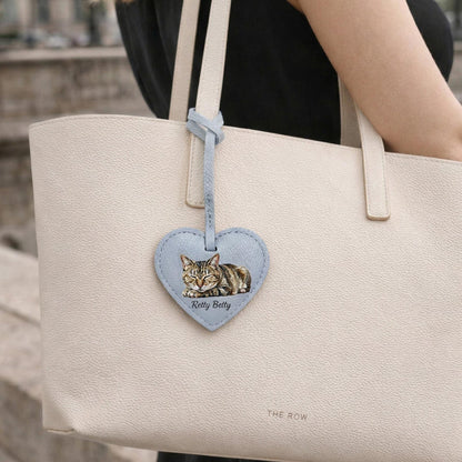 Custom Pet Portrait Leather Bag Charm, Personalized Dog Cat Purse Charm