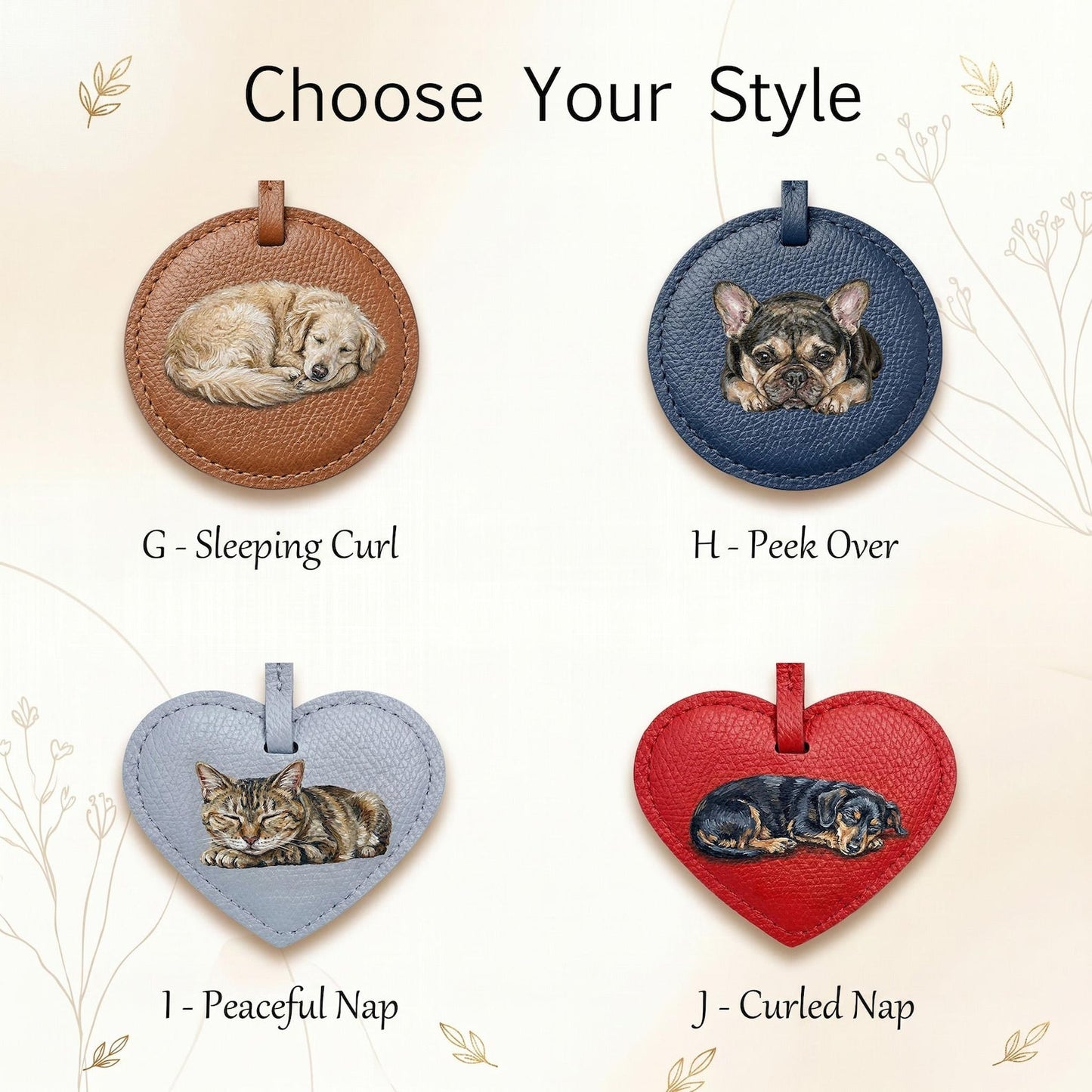 Custom Pet Portrait Leather Bag Charm, Personalized Dog Cat Purse Charm