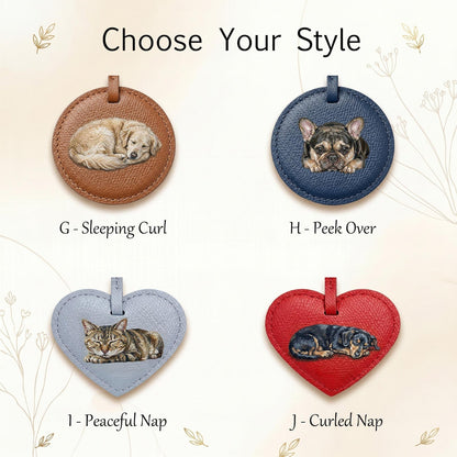 Custom Pet Portrait Leather Bag Charm, Personalized Dog Cat Purse Charm