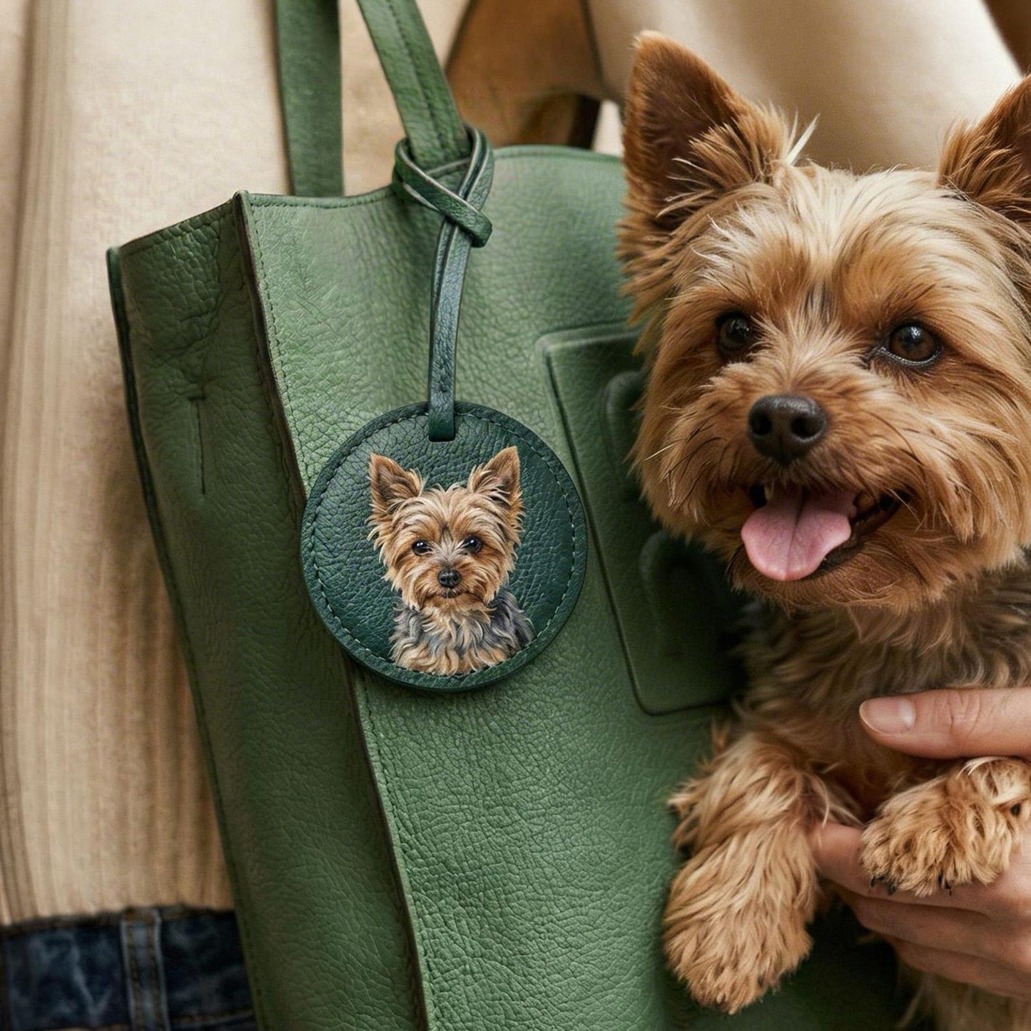 Custom Pet Portrait Leather Bag Charm, Personalized Dog Cat Purse Charm