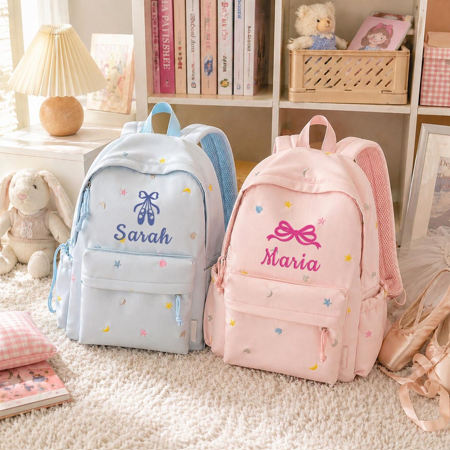Personalized Embroidered Kids Backpack, Personalized Name Double Shoulder Bag